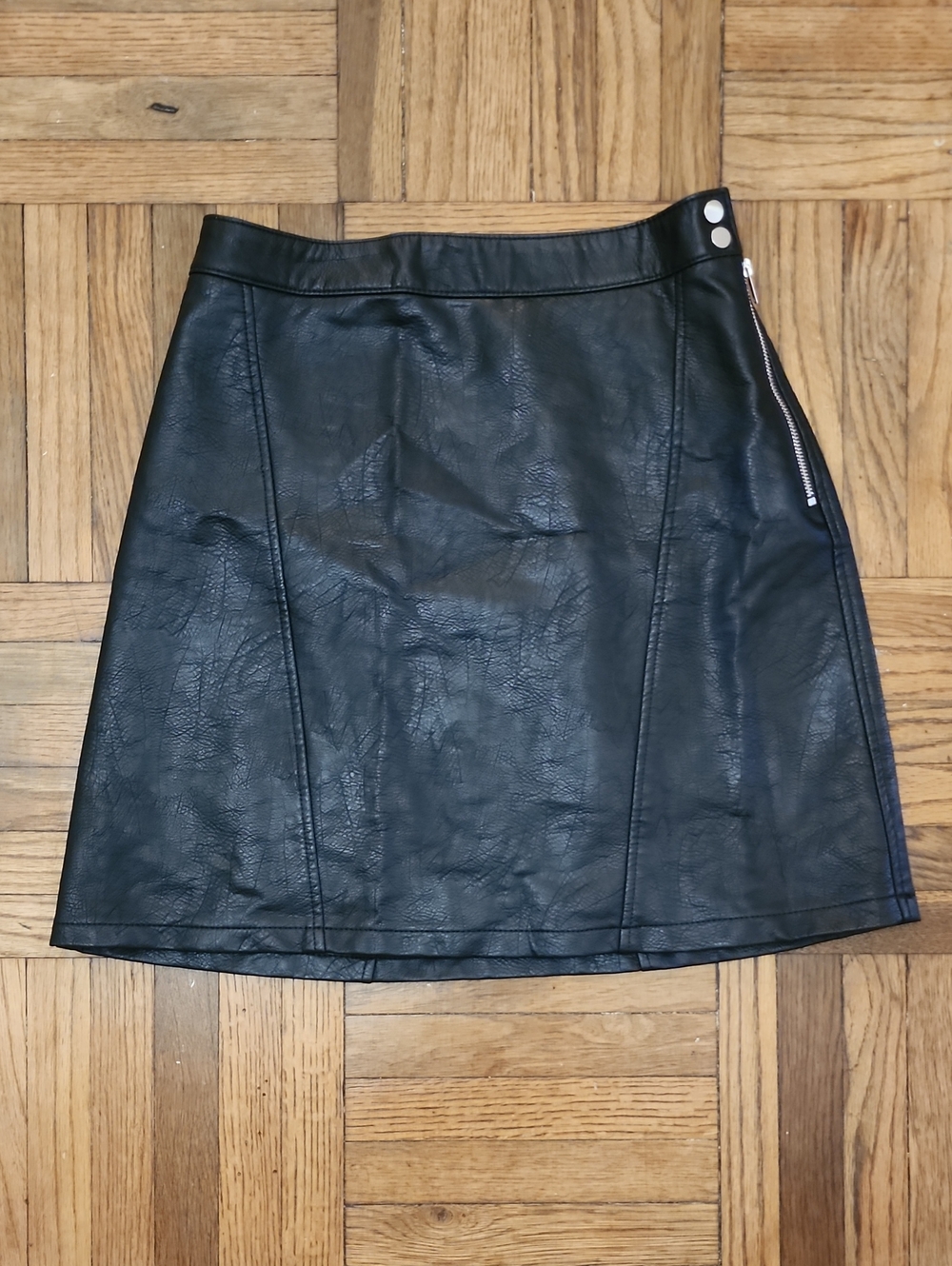 Zara Black Faux Leather A-Line Skirt
